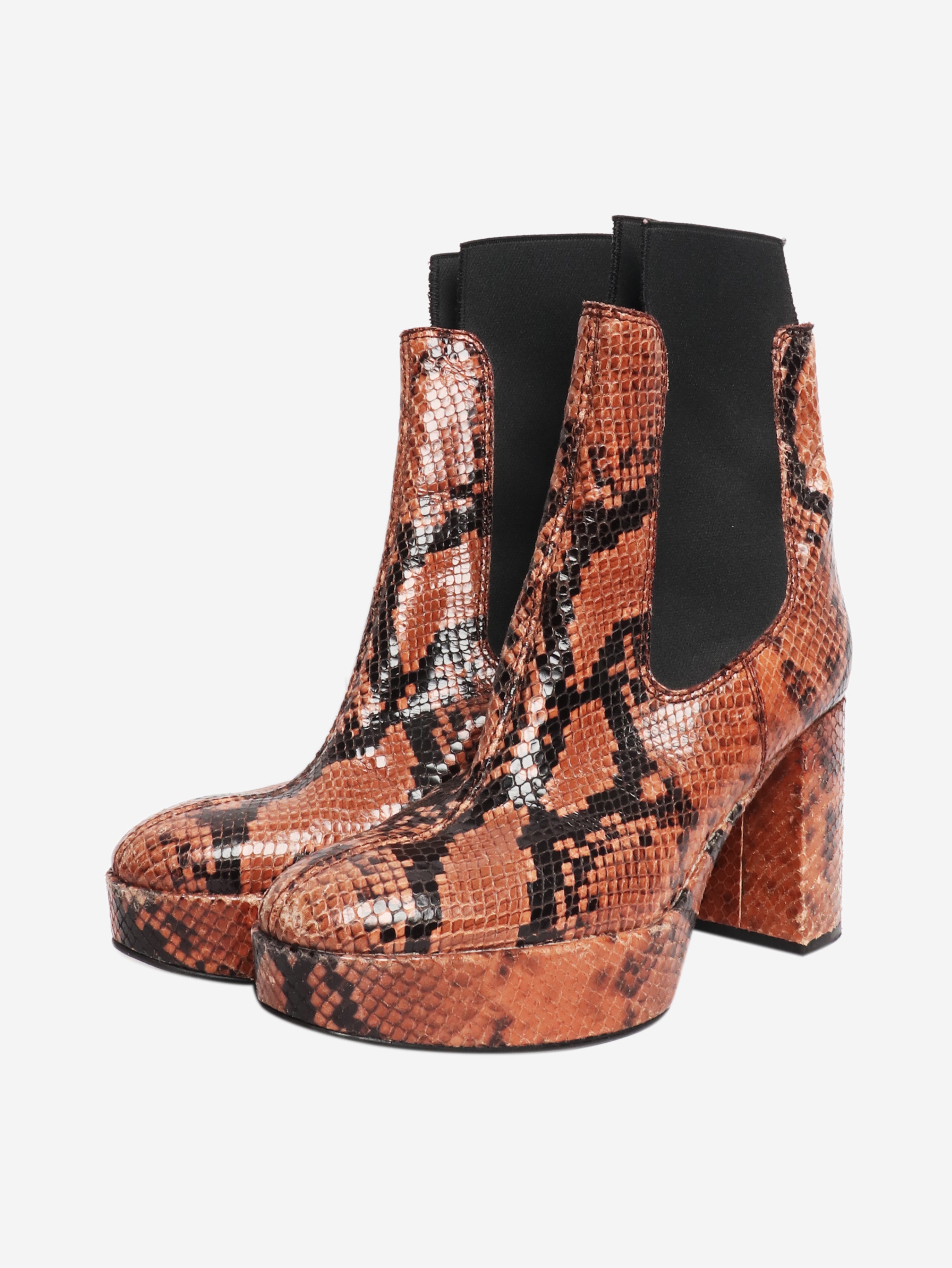 Brown snakeskin platform ankle boots - size EU 38