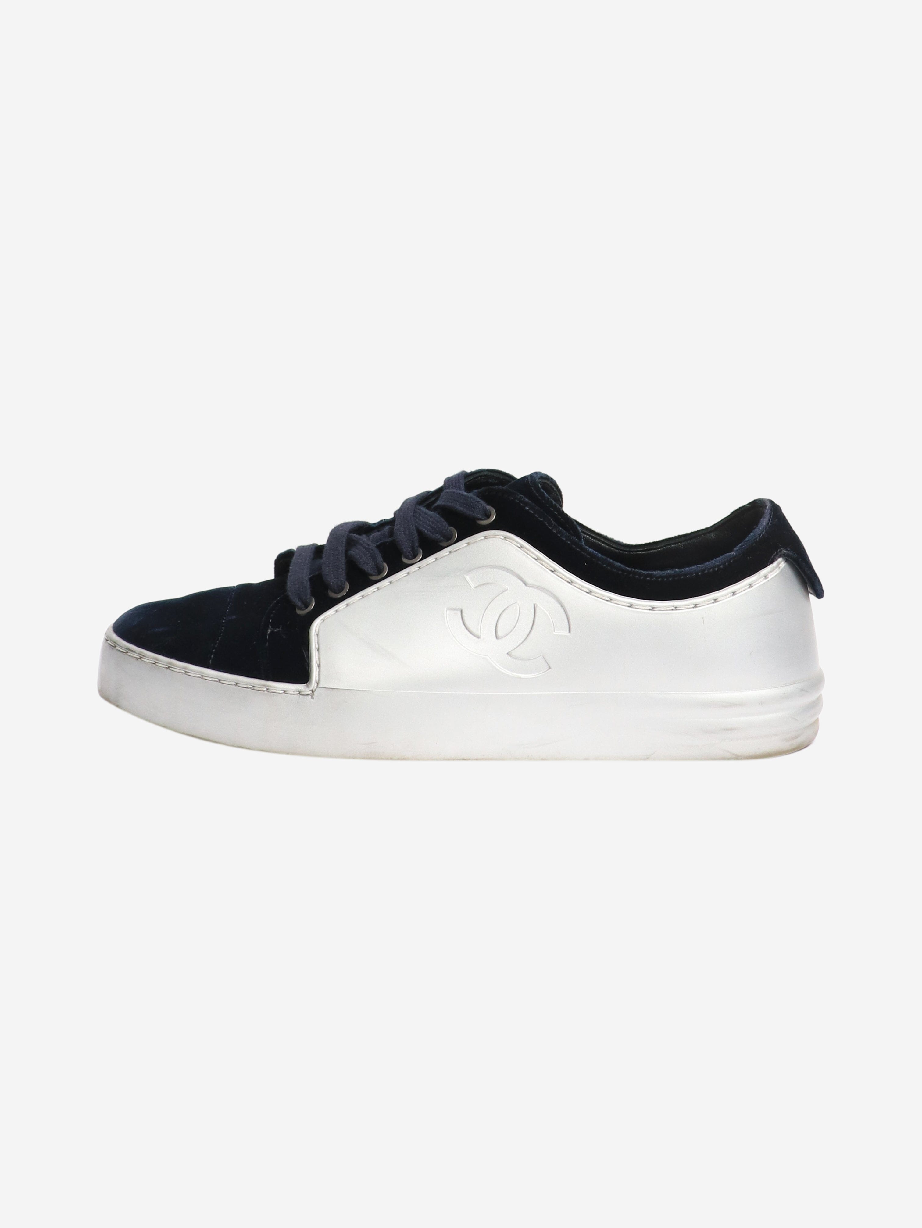 Silver and blue velvet-trimmed CC trainers - size EU 37 Trainers Chanel 