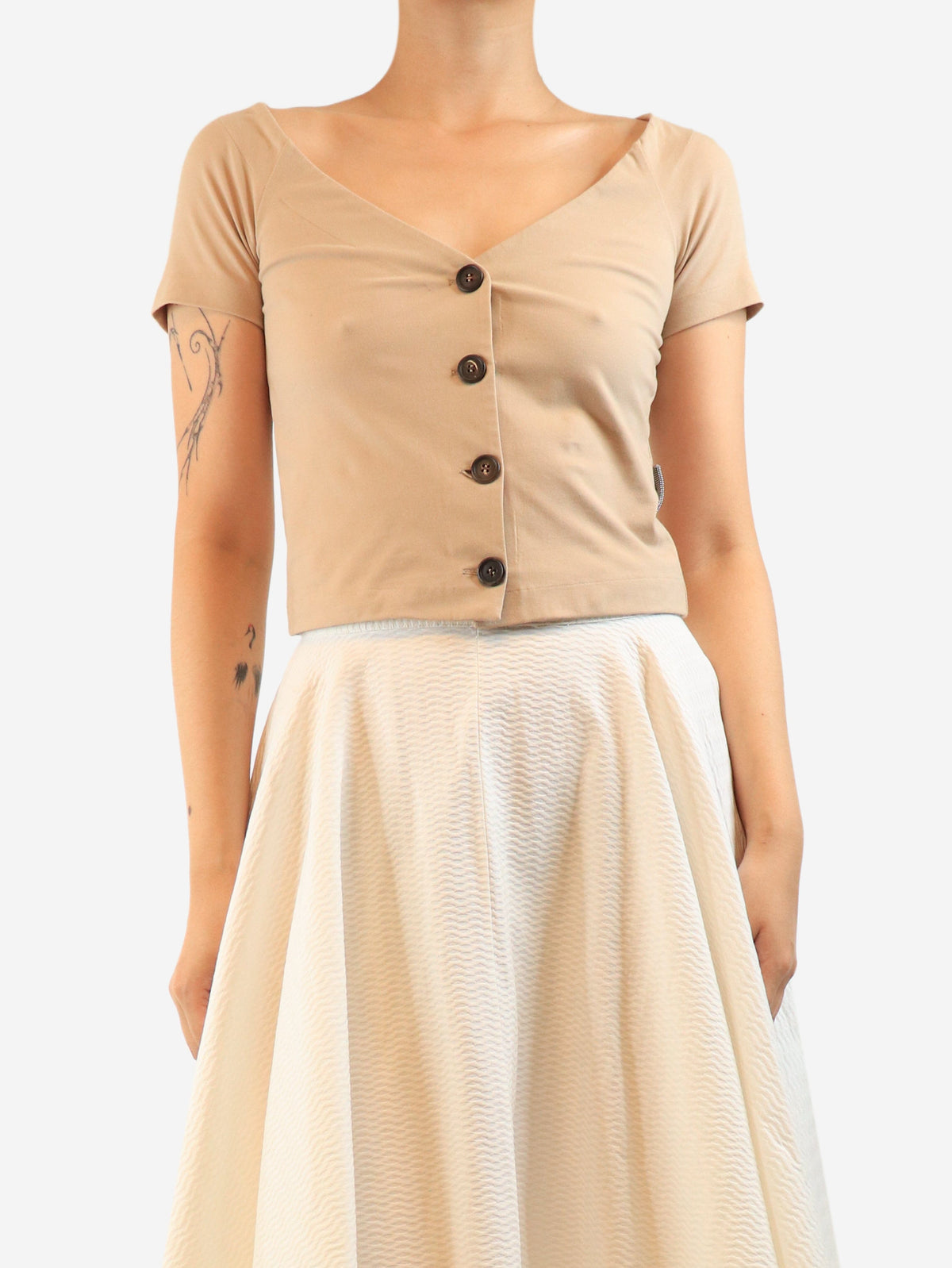 Beige short sleeve button down top - size M Tops Brunello Cucinelli 