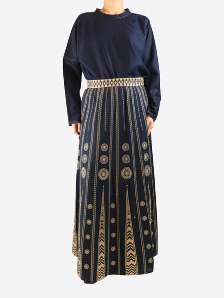 Navy embroidered maxi skirt - size UK 14 alternate image