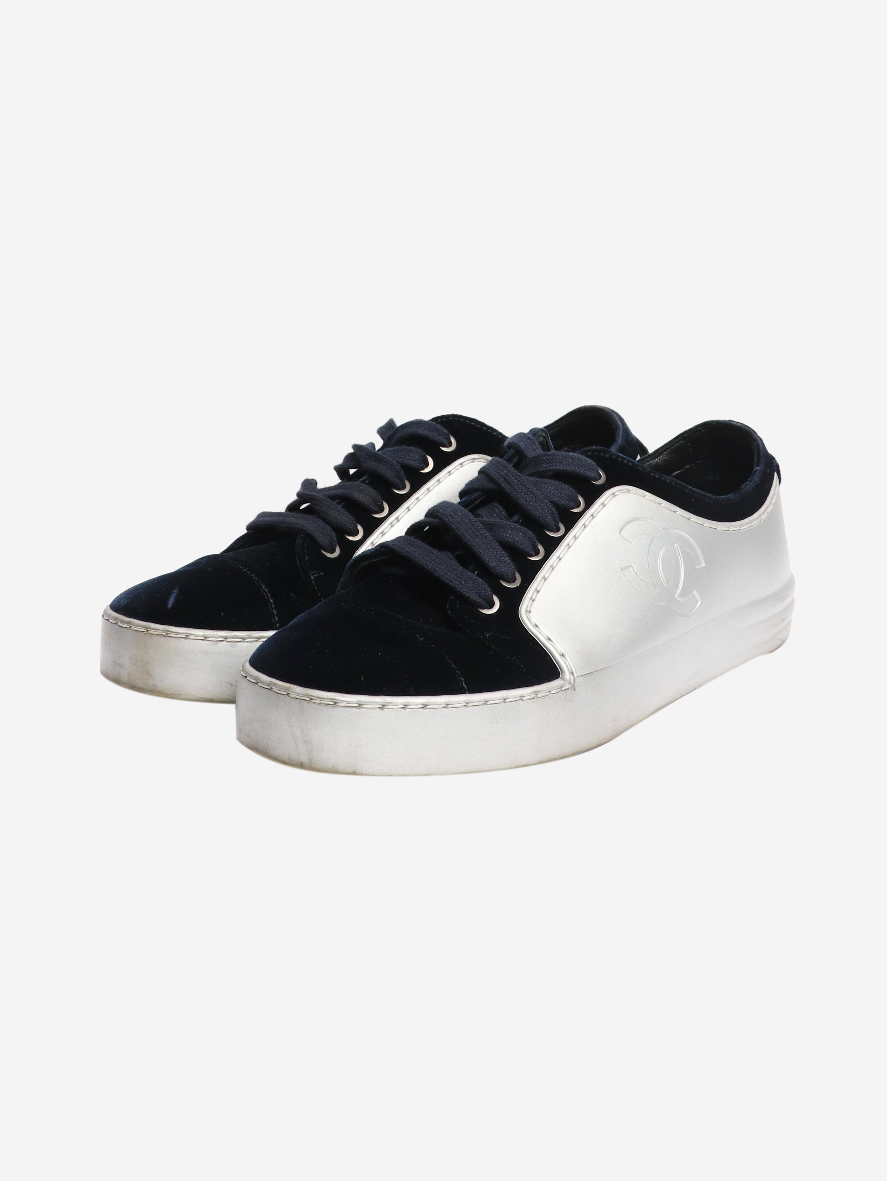 Silver and blue velvet-trimmed CC trainers - size EU 37 Trainers Chanel 