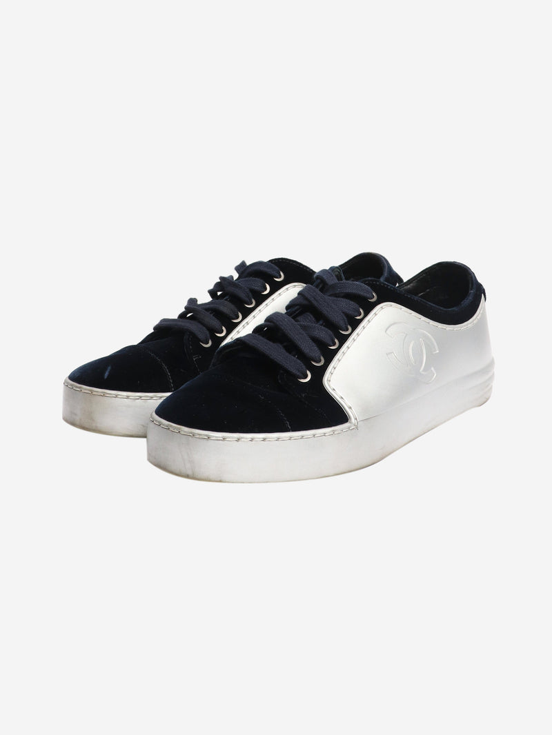 Silver and blue velvet-trimmed CC trainers - size EU 37 Trainers Chanel 