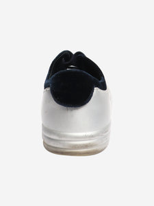 Chanel Silver and blue velvet-trimmed CC trainers - size EU 37