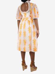 Simone Rocha Cream and orange mesh ribbon dress - size UK 12