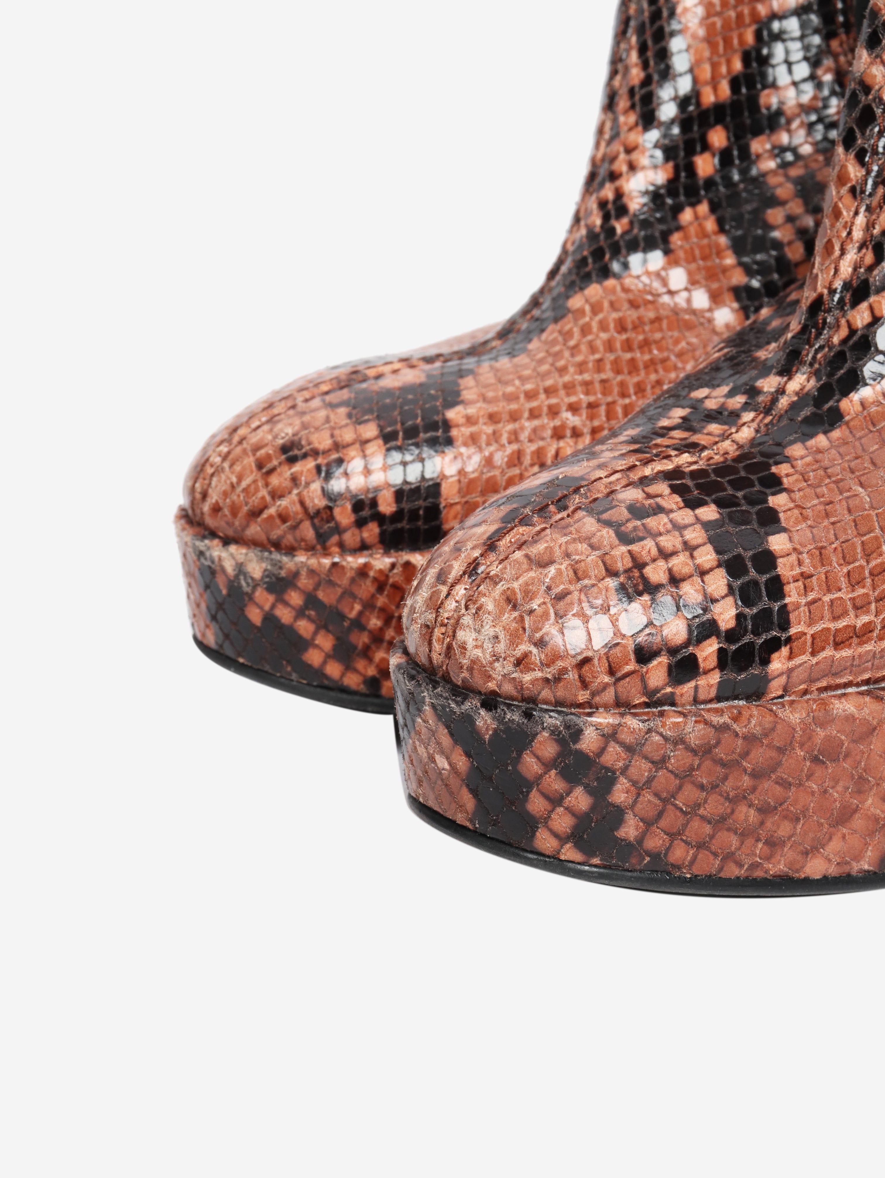 Brown snakeskin platform ankle boots - size EU 38