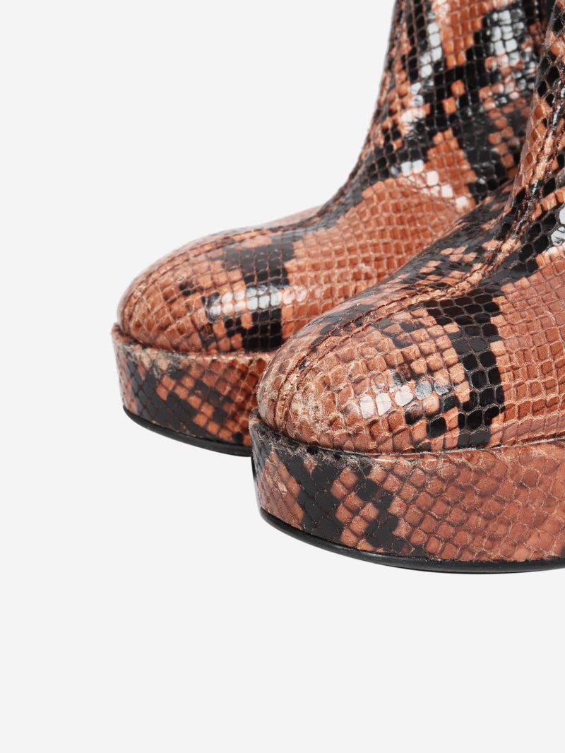 Brown snakeskin platform ankle boots - size EU 38