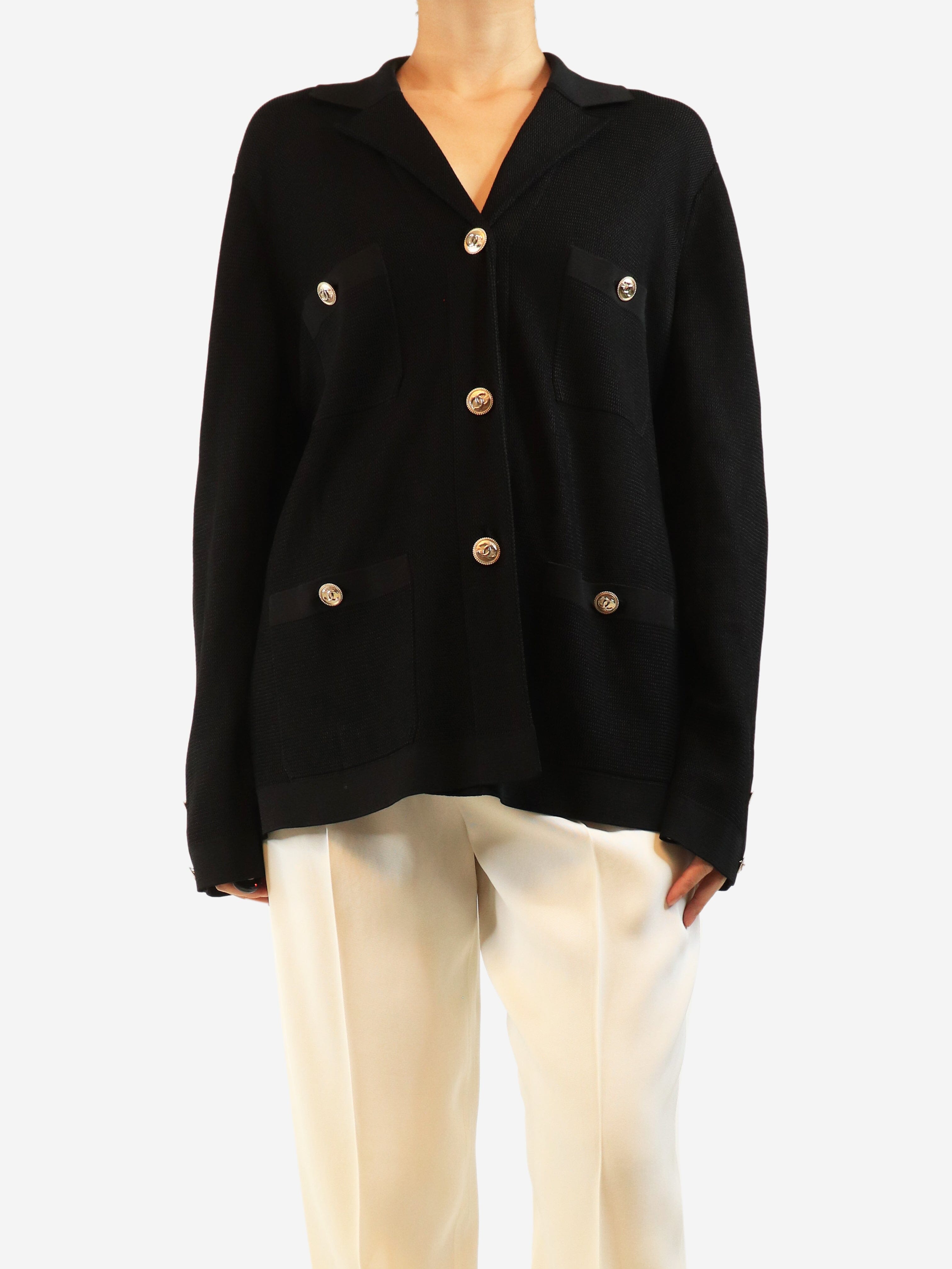 Black knit cardigan jacket - size UK 18 Knitwear Chanel 