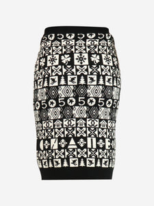 Chanel Black and white cashmere jacquard midi skirt - size UK 6