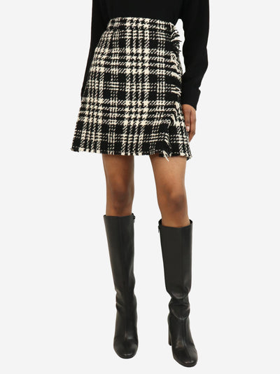 Black and cream fringed check mini skirt - size UK 6 Skirts Dolce & Gabbana 