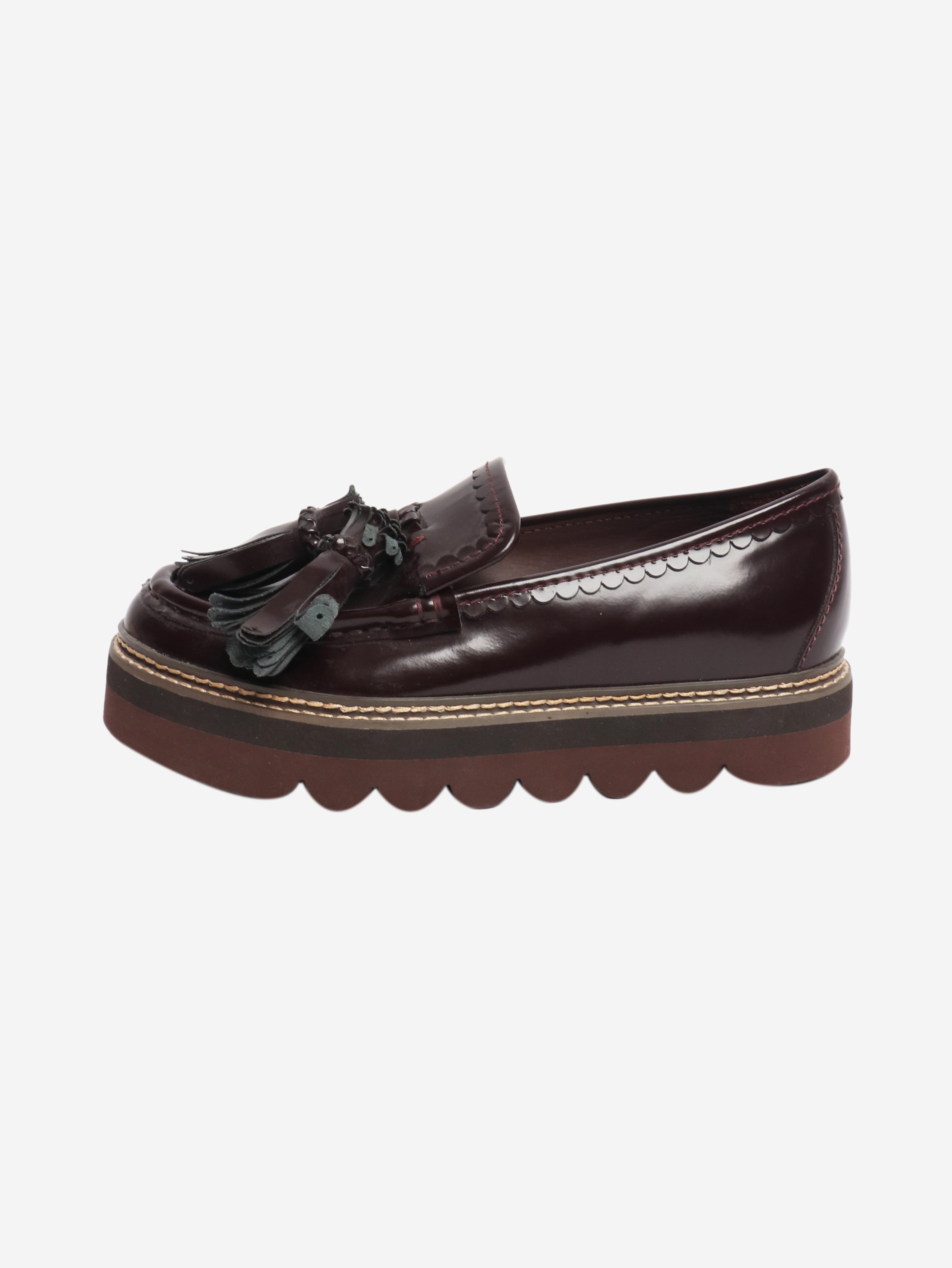 Burgundy platform tassel loafers - size EU 38