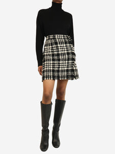 Dolce & Gabbana Black and cream fringed check mini skirt - size UK 6