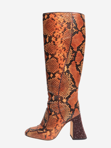 Brown snakeskin knee-high boots - size EU 36 product image