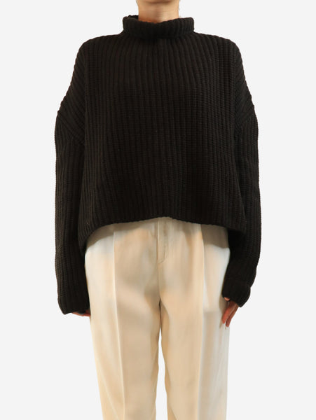 Dark brown ribbed high-neck jumper - size S alternate image