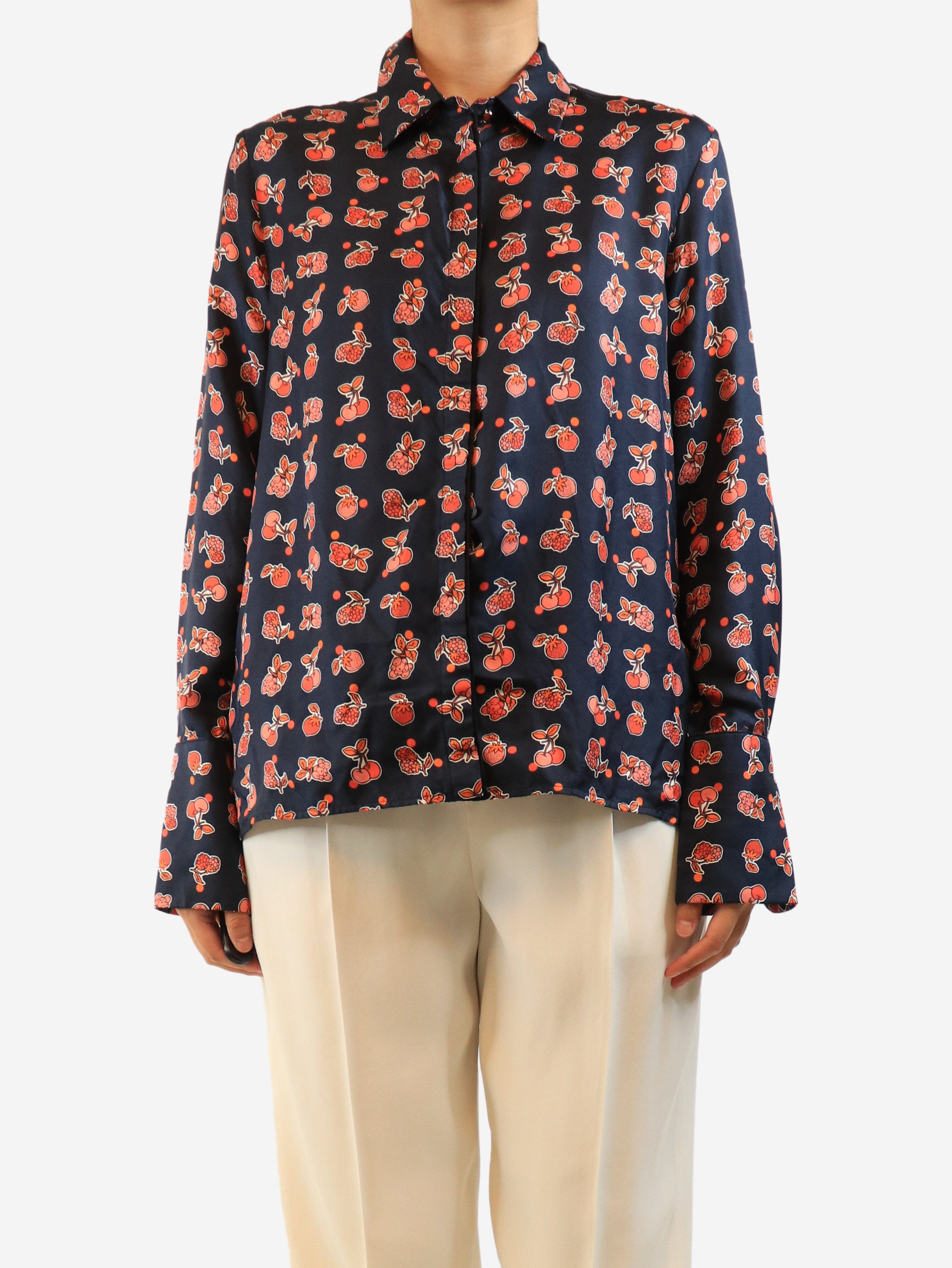 Navy cherry printed blouse - size UK 12 Tops Victoria Beckham 