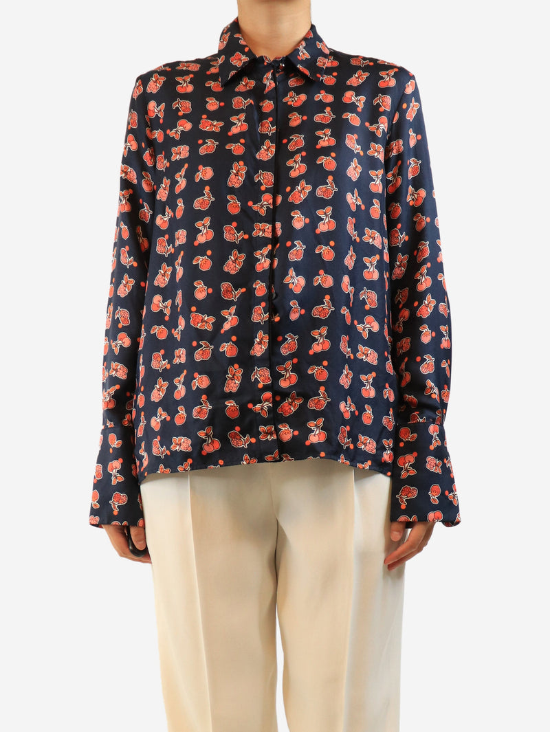 Navy cherry printed blouse - size UK 12 Tops Victoria Beckham 