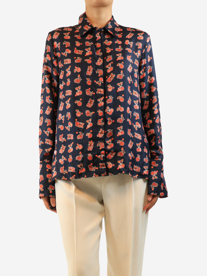 Navy cherry printed blouse - size UK 12 Tops Victoria Beckham 