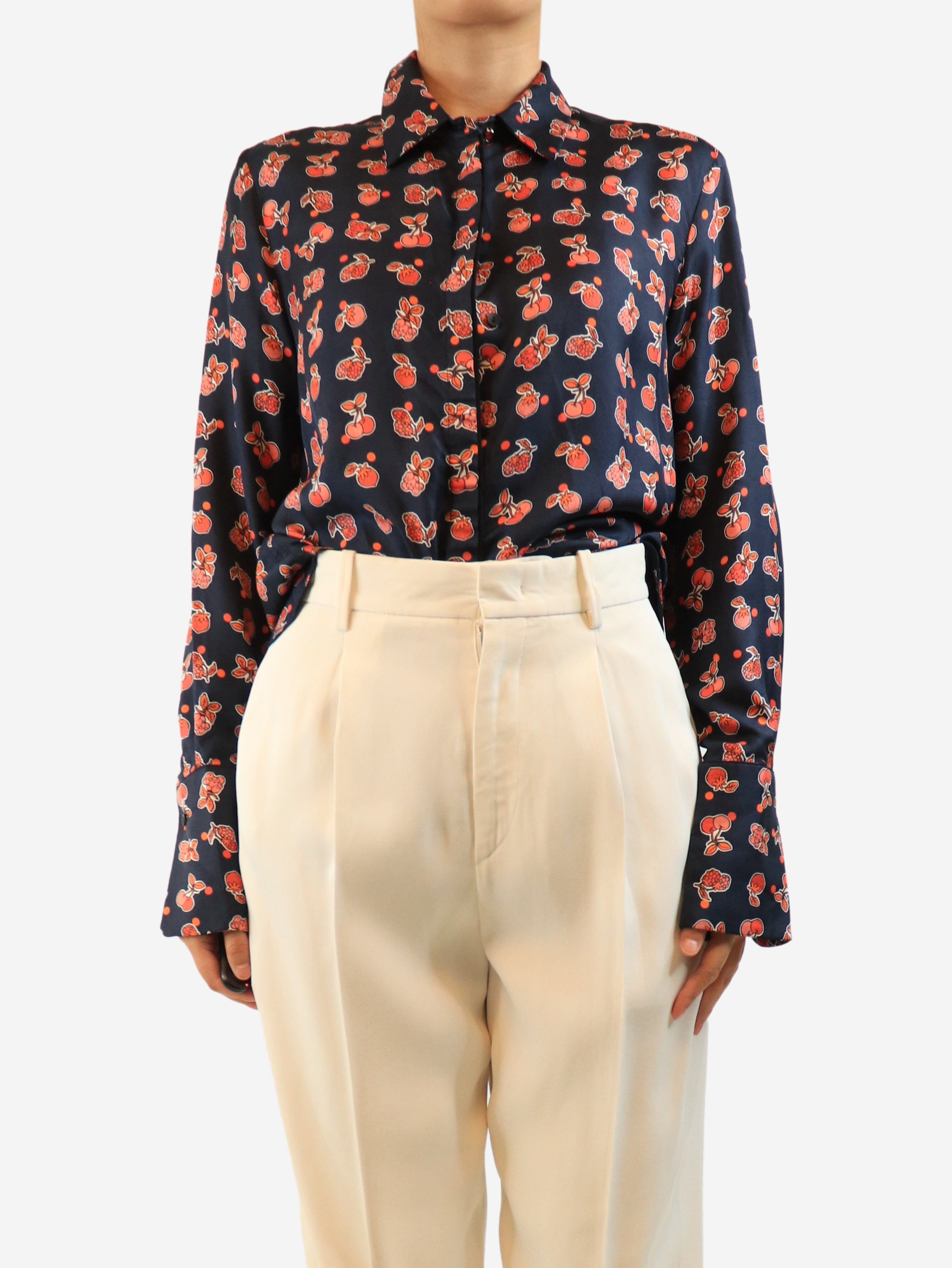 Navy cherry printed blouse - size UK 12 Tops Victoria Beckham 