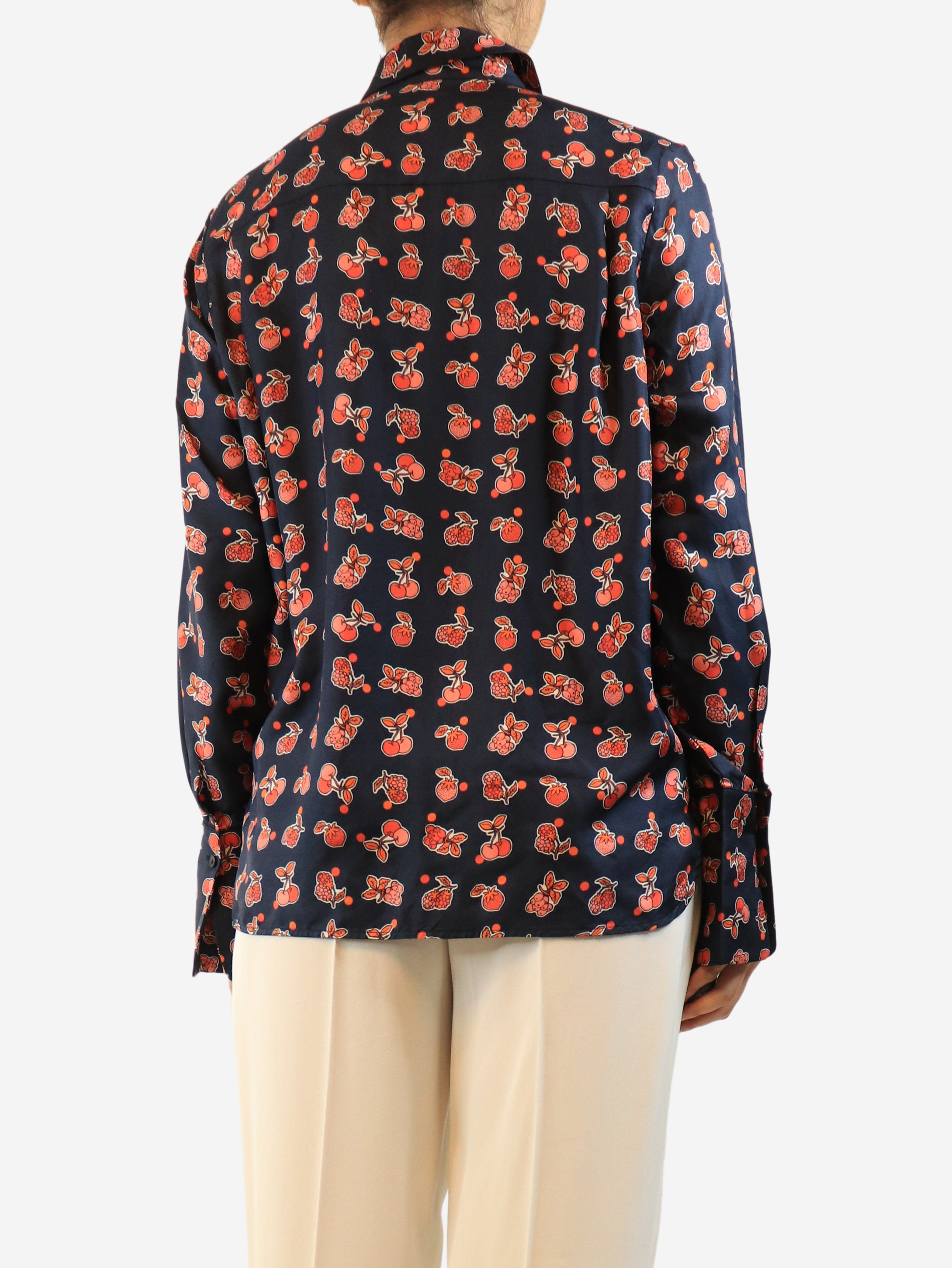 Navy cherry printed blouse - size UK 12 Tops Victoria Beckham 