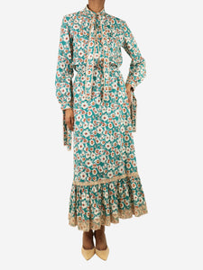 Gucci Green floral printed blouse shirt and midi skirt - size UK 4