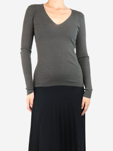 Joseph Khaki ribbed cashmere v-neck sweater - size S