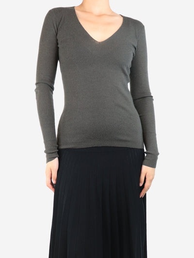 Khaki ribbed cashmere v-neck sweater - size S Knitwear Joseph 