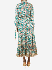 Gucci Green floral printed blouse shirt and midi skirt - size UK 4