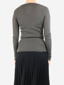 Joseph Khaki ribbed cashmere v-neck sweater - size S
