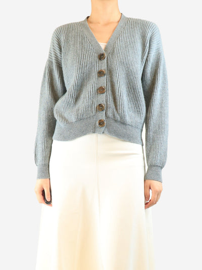 Blue ribbed cashmere cardigan - size UK 10 Knitwear Brora 