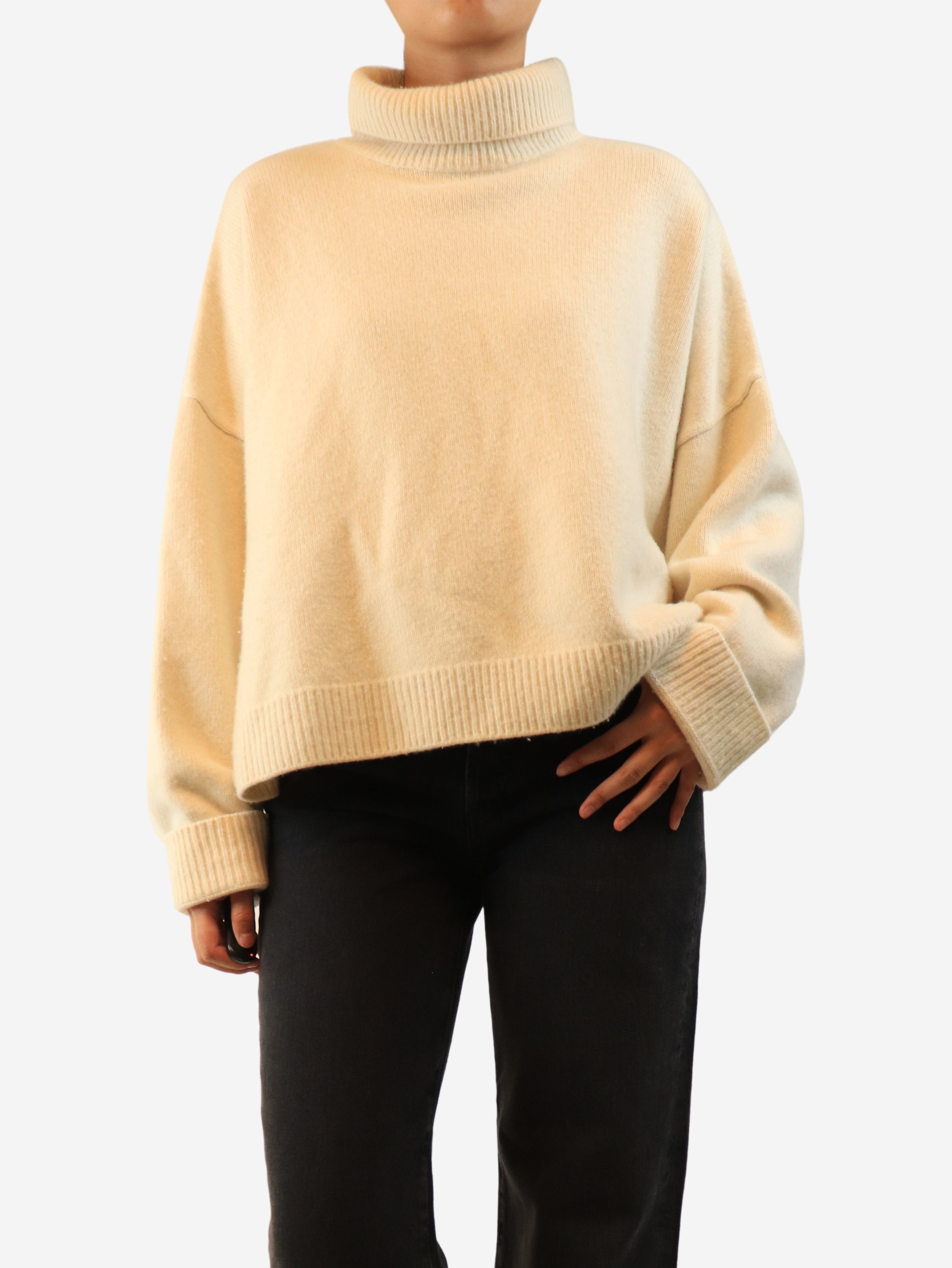 Cream oversized roll-neck jumper - size M
