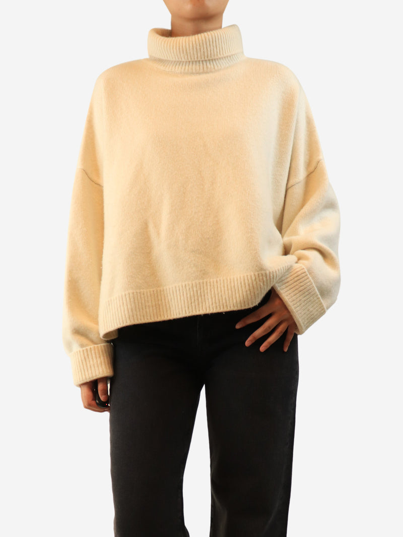 Cream oversized roll-neck jumper - size M