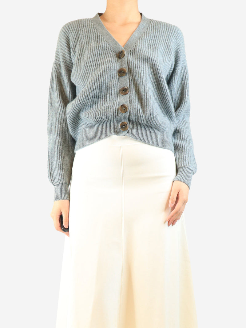 Blue ribbed cashmere cardigan - size UK 10 Knitwear Brora 