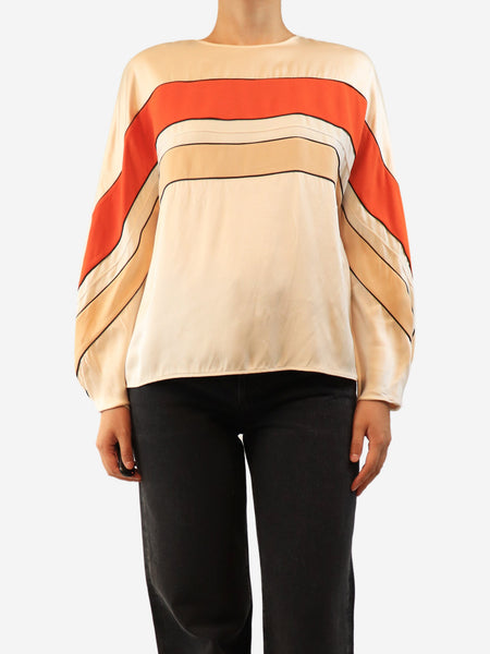 Orange and light peach slik long sleeve top - size M product image