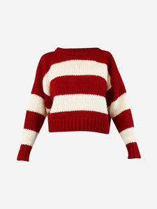 Celine Red and cream cropped striped jumper - size XS