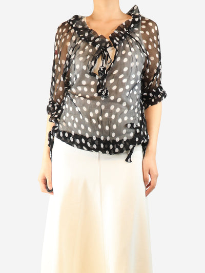 Black sheer chiffon polka dot top - size S Tops Lee Matthews 