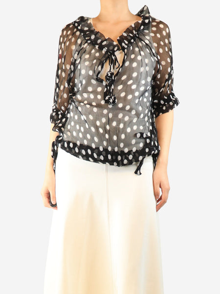 Black sheer chiffon polka dot top - size S product image