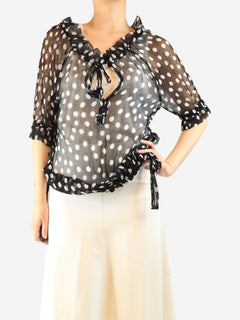 Black sheer chiffon polka dot top - size S Tops Lee Matthews 