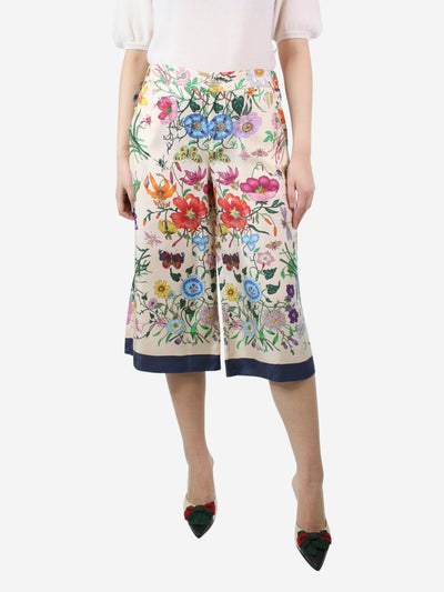 Cream silk floral culottes - size UK 8 Trousers Gucci 