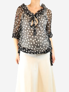 Black sheer chiffon polka dot top - size S Tops Lee Matthews 