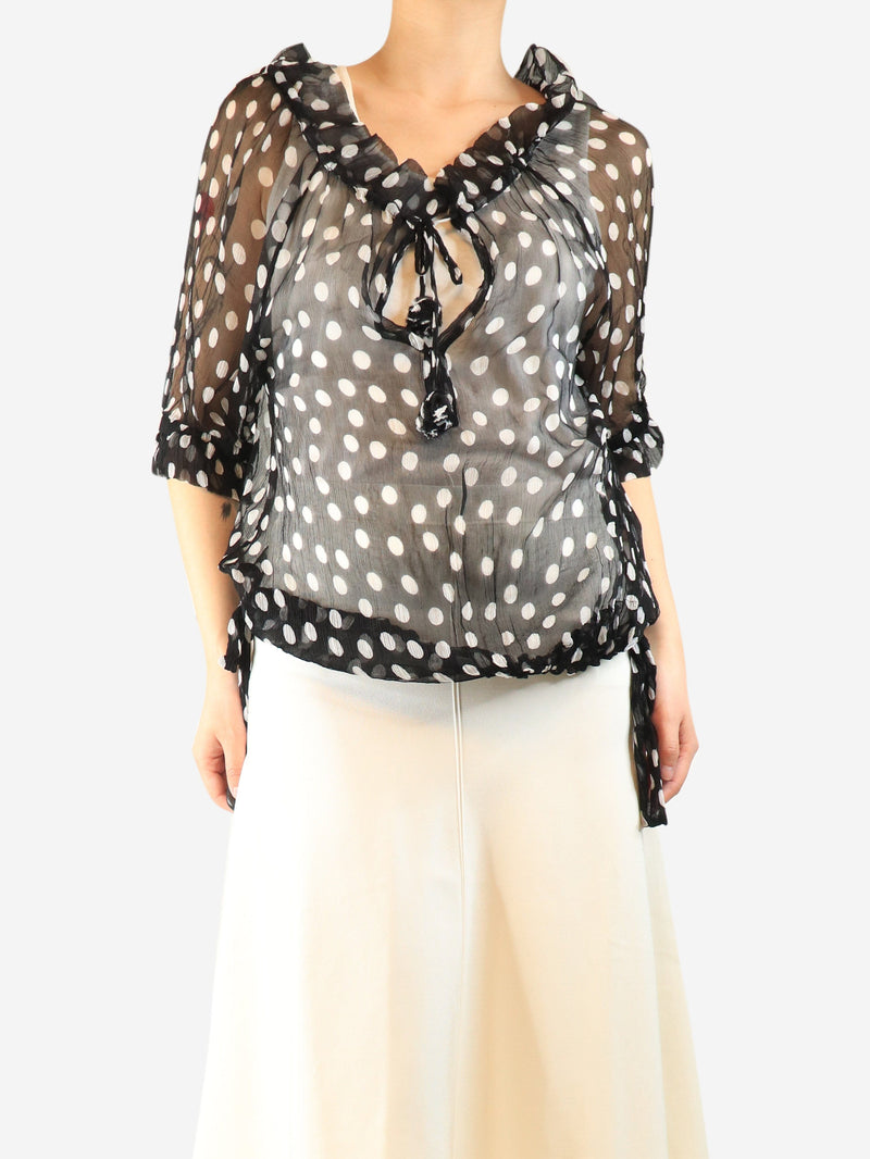 Black sheer chiffon polka dot top - size S Tops Lee Matthews 