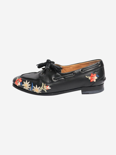 Black leather embroidered shoes - size EU 39 (UK 6) Flat Shoes Bally 