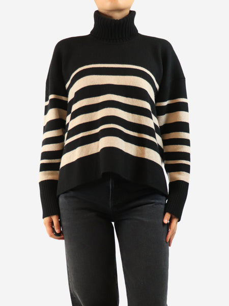 Black and beige rolled neck striped jumper - size S product image