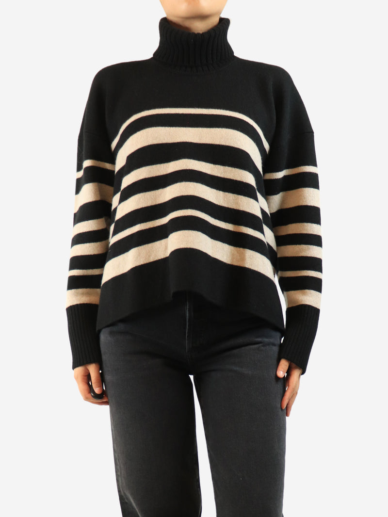 Black and beige rolled neck striped jumper - size S