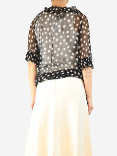 Black sheer chiffon polka dot top - size S Tops Lee Matthews 
