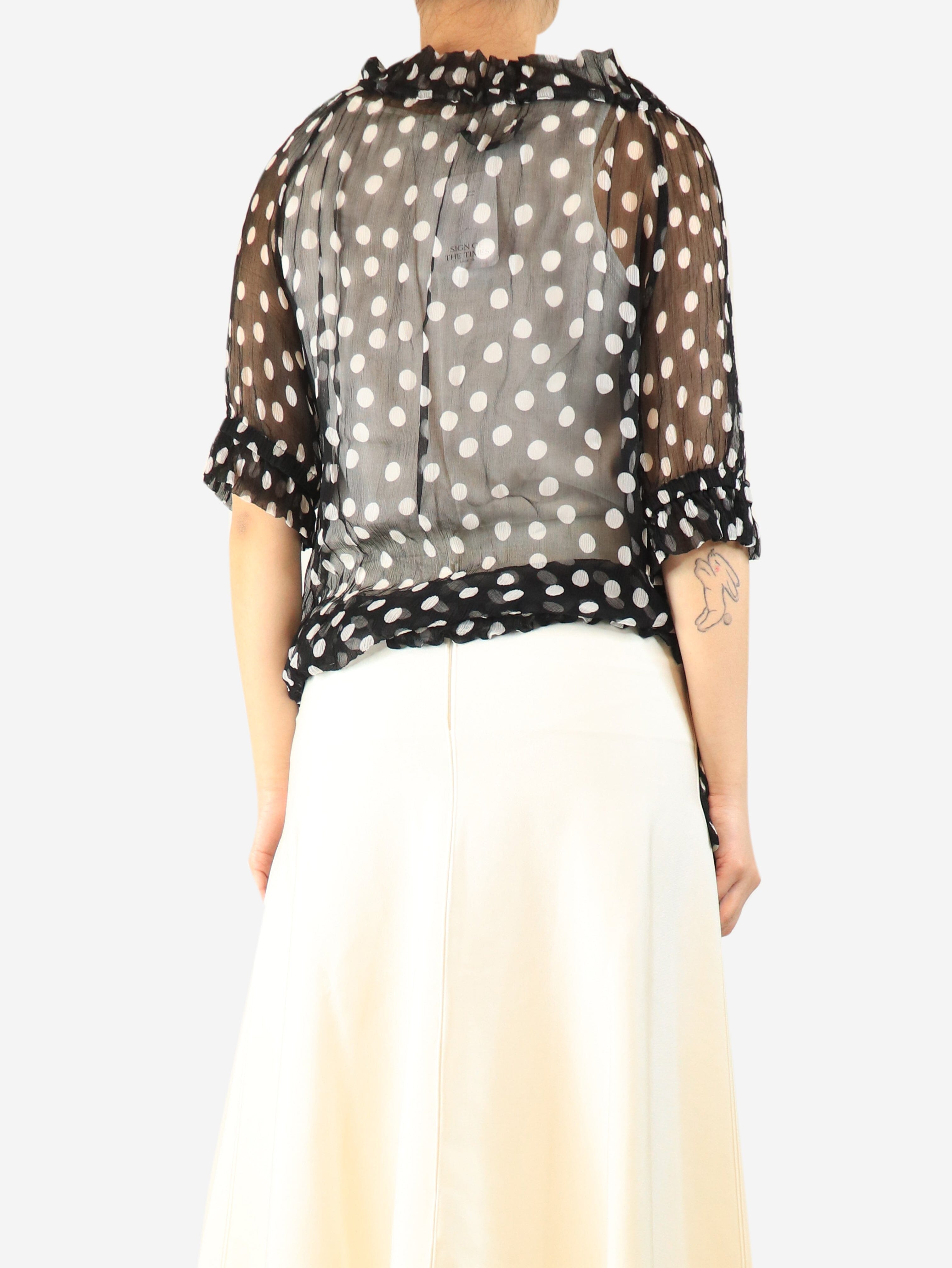 Black sheer chiffon polka dot top - size S Tops Lee Matthews 