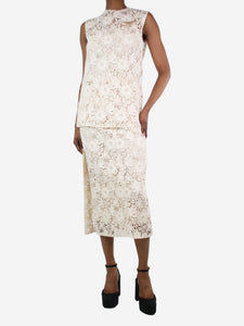 Prada Cream floral broderie-anglaise top and skirt set - size UK 6