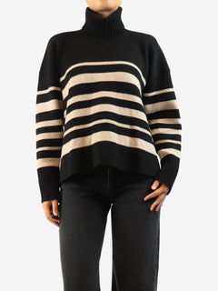 Black and beige rolled neck striped jumper - size S