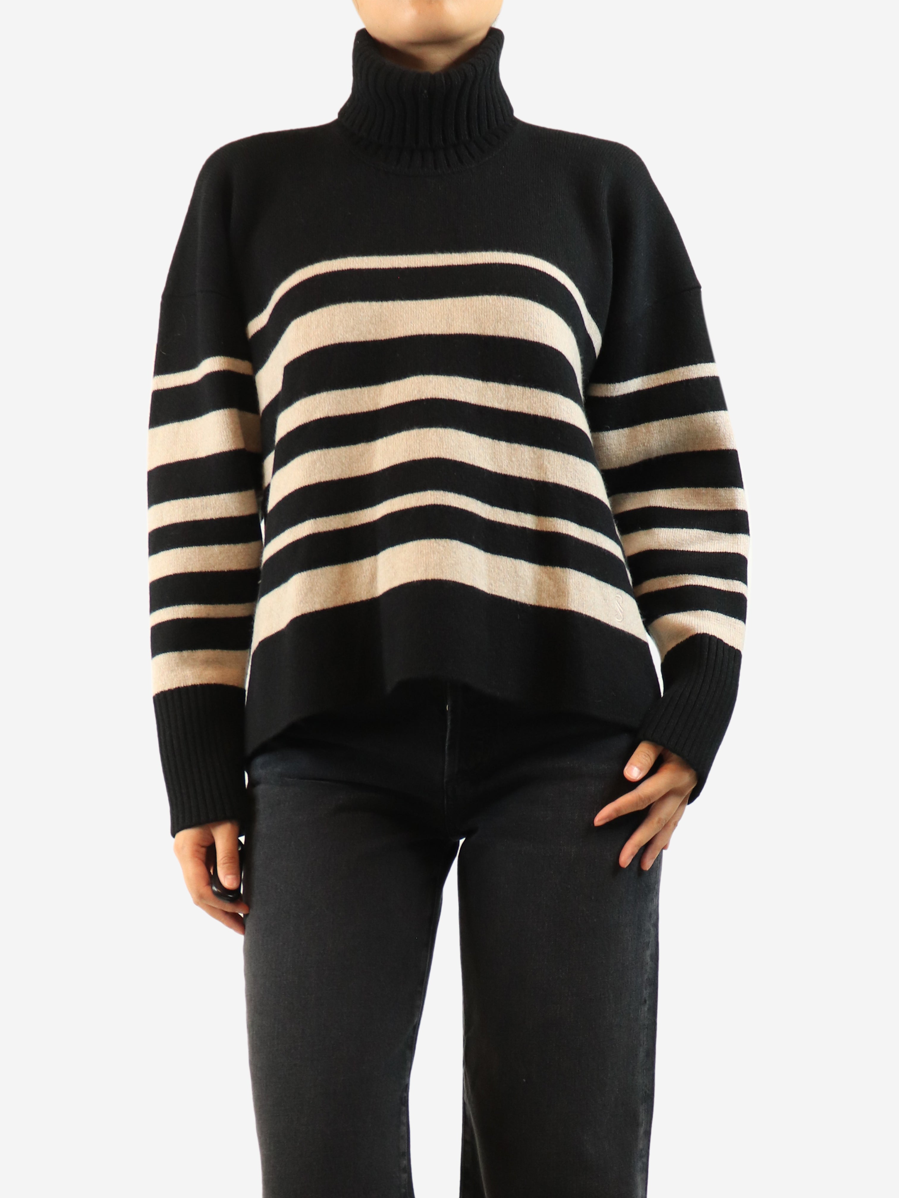 Black and beige rolled neck striped jumper - size S