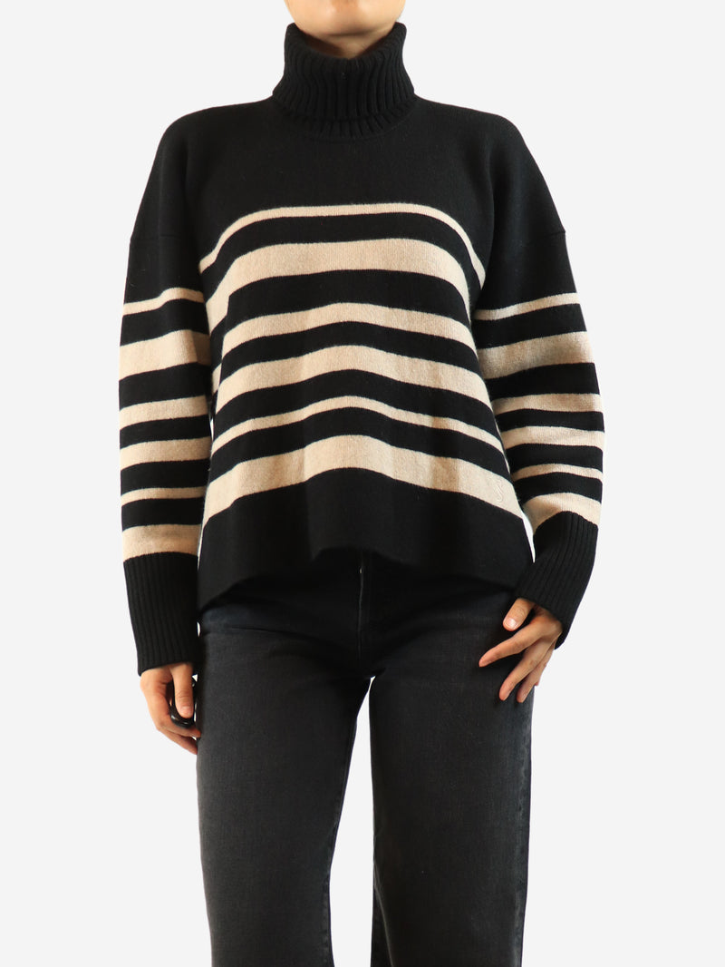 Black and beige rolled neck striped jumper - size S