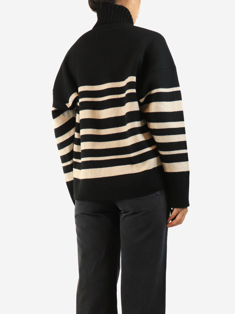Black and beige rolled neck striped jumper - size S