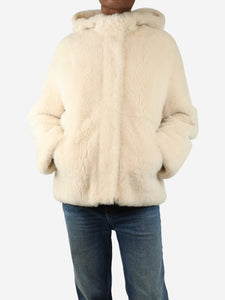 Loro Piana Cream reversible hooded shearling jacket - size UK 8